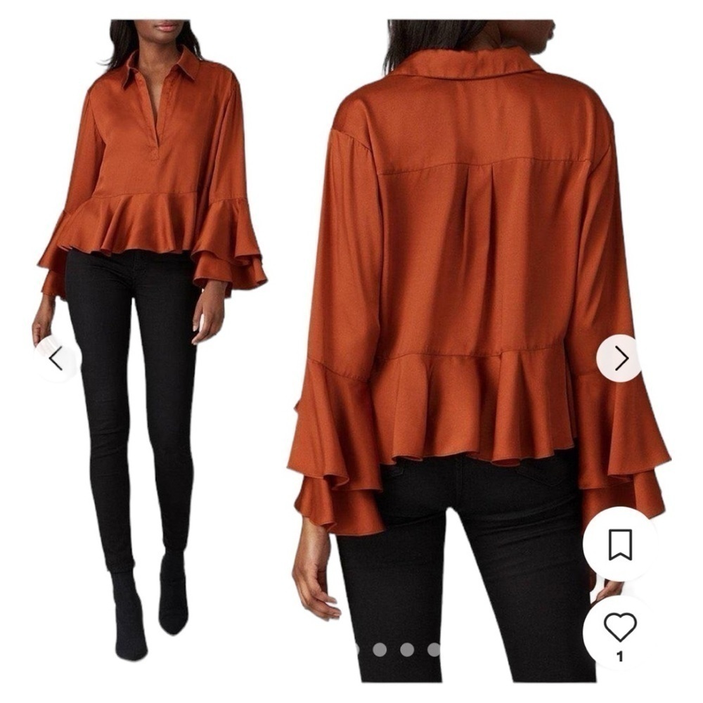 Cinq à Sept Kirin Bell Sleeve Ruffle Blouse Top